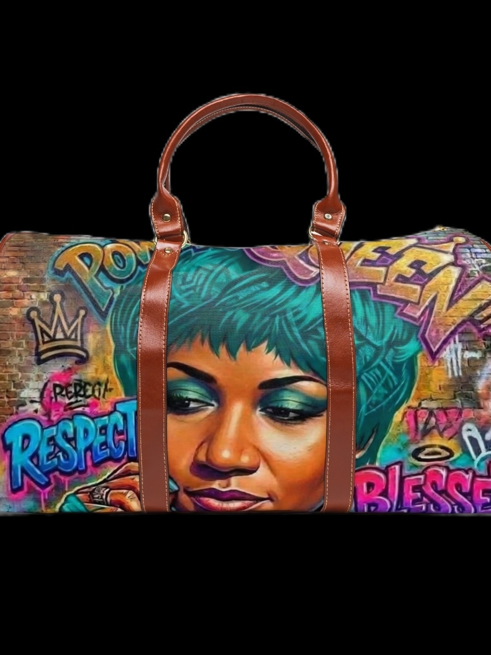 Queen Soul Travel Weekender Bag in Teal and Brown Leather Trim